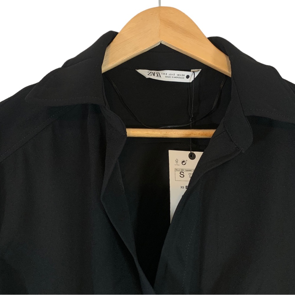 NEW Zara Black Long Sleeve V Neck Crop Top Size Small - Picture 7 of 8